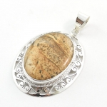 Ethnic Indian design picture jasper handcrafted sterling silver pendant
